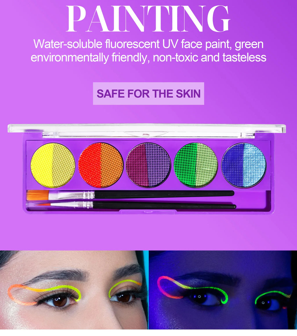 UV Neon Face and Body Paint Palette for Parties and Halloween