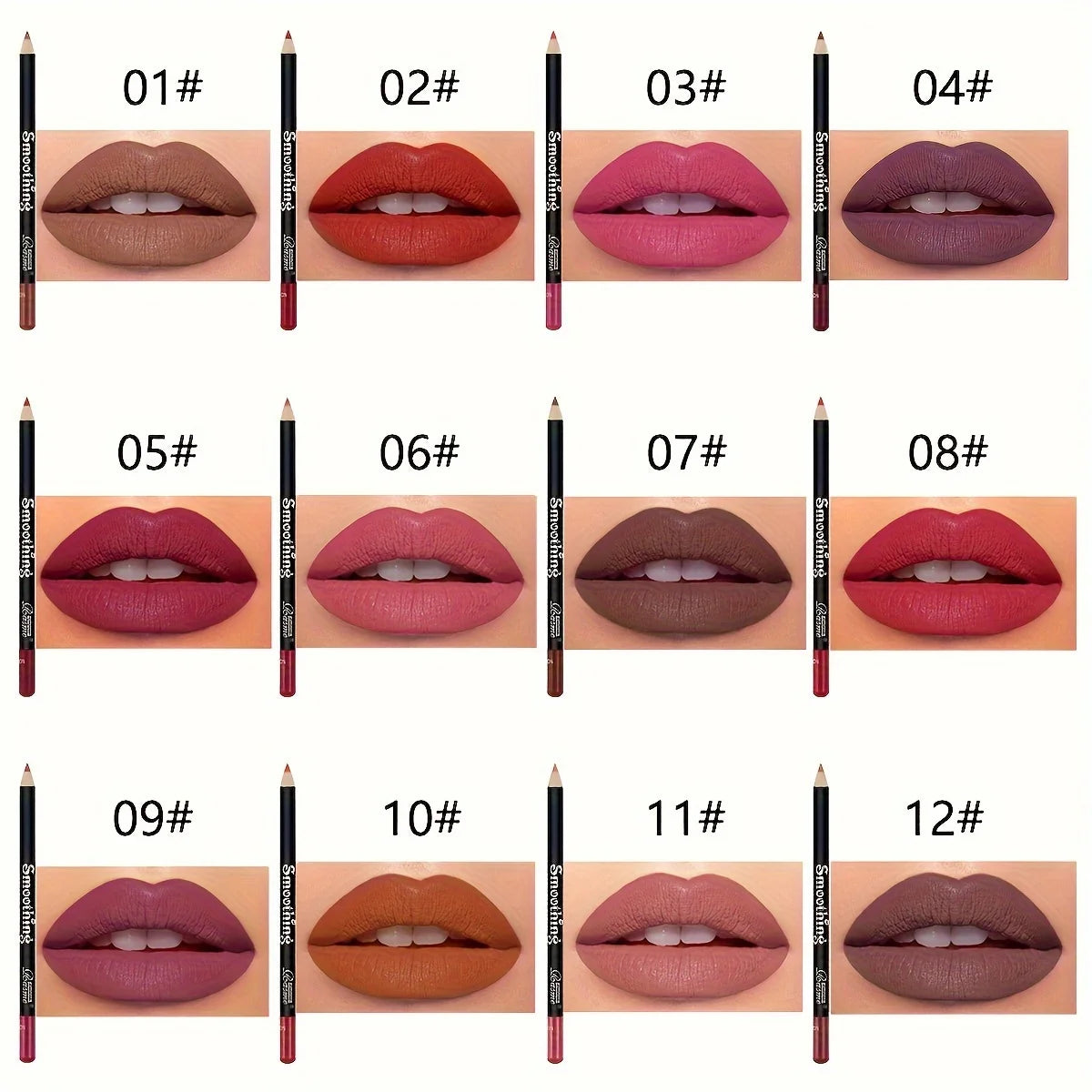 12-Piece Waterproof Matte Lip Liner Pencil Set
