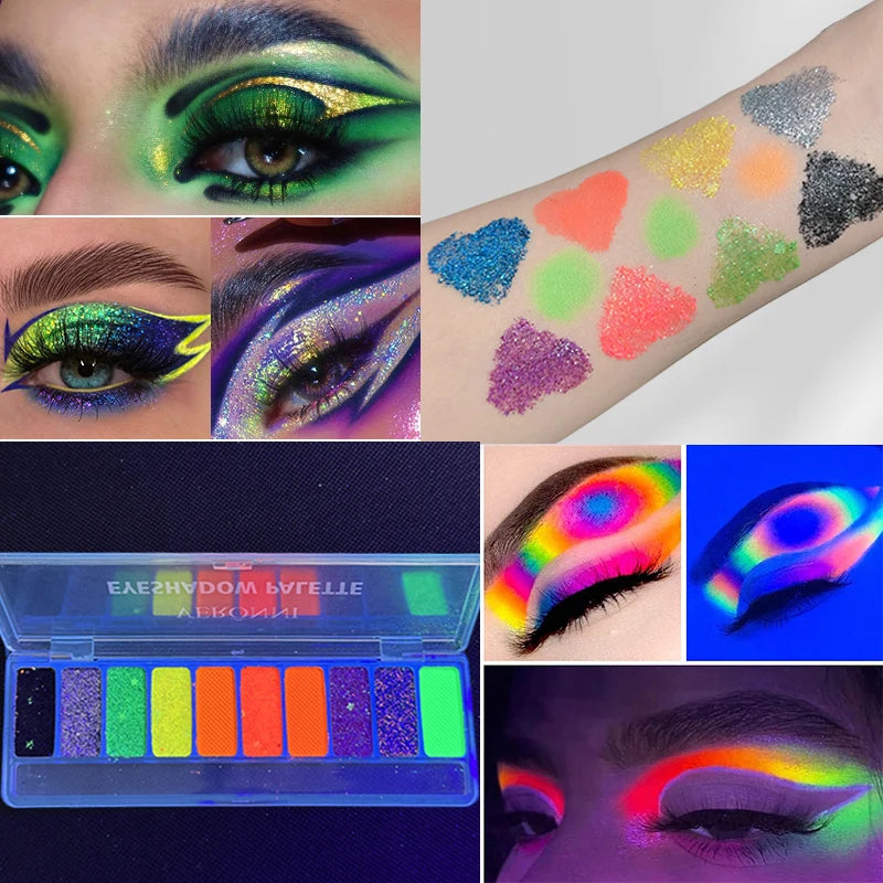 10-Color Neon UV Glow-in-the-Dark Face and Eye Makeup Palette - 1