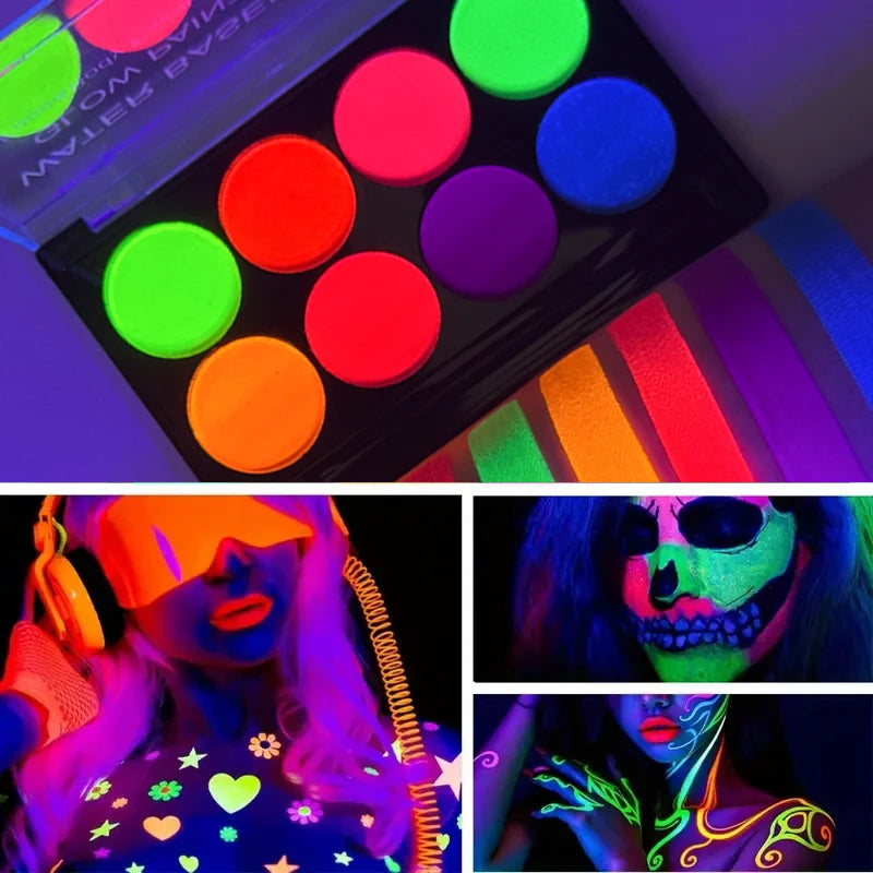 8-Color Neon UV Glow Face and Body Paint Palette