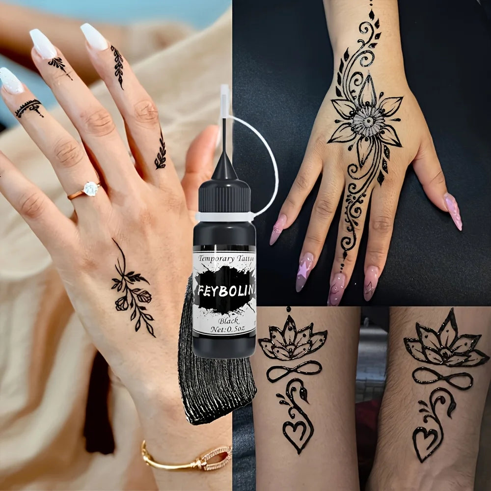Temporary Black Henna Tattoo Gel for Festivals and Body Art - 9