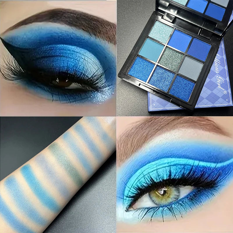 9-Color Blue Eyeshadow Palette for Festivals and Parties - 1