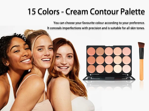 15-Color Professional Facial Concealer Palette and Brush