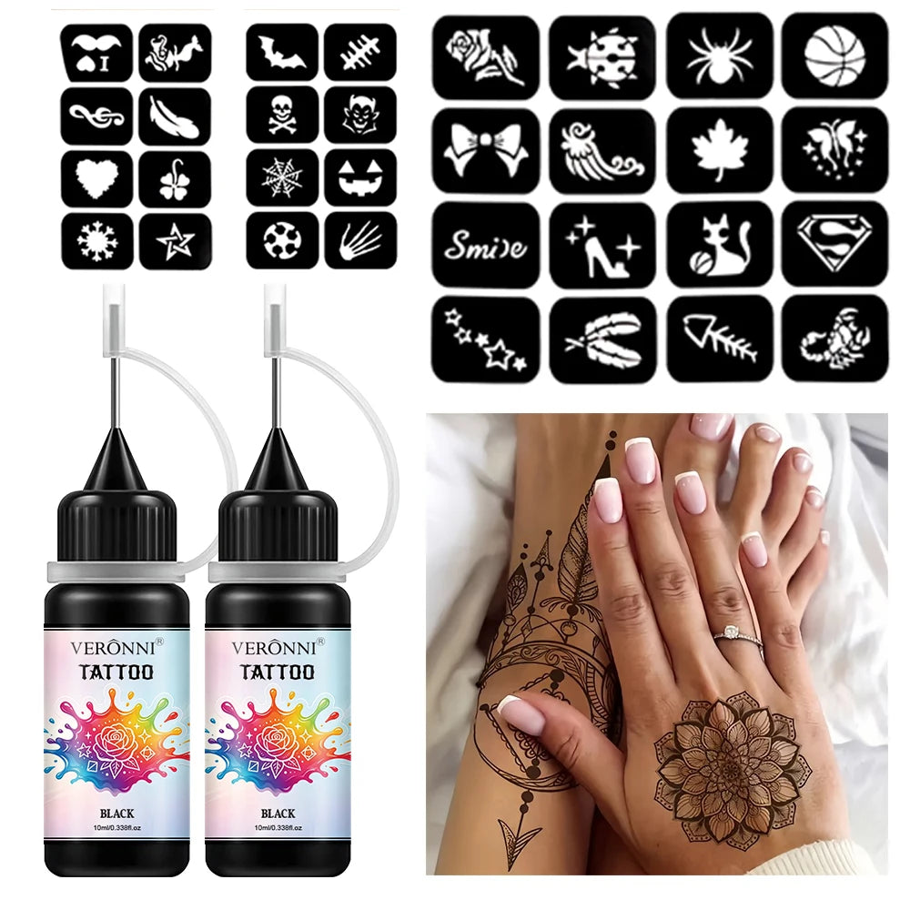 Waterproof Temporary Tattoo Ink Kit with Stencils