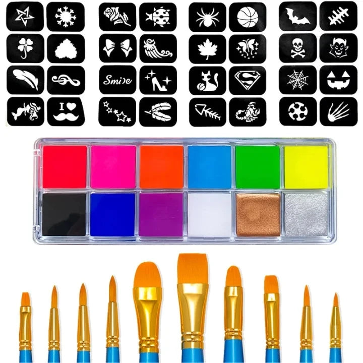Professional 12-Color Face and Body Painting Kit with Setting Powder