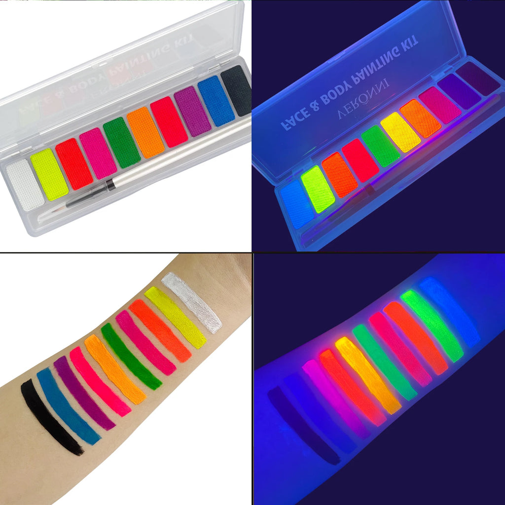 10-Color Neon UV Glow Face and Body Paint Kit