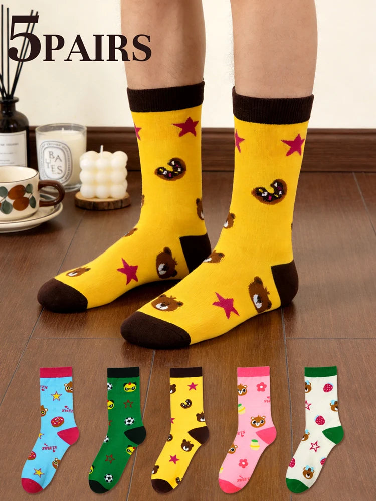 Men's Cartoon Teddy Bear Mid-Calf Crew Socks