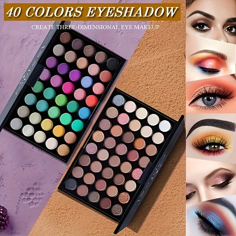 40-Color Professional Eyeshadow Palette with Makeup Brush Set - 2