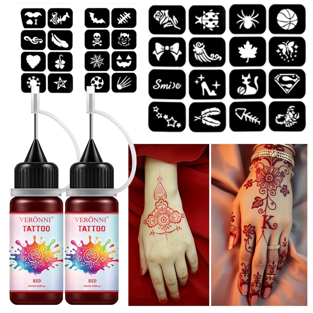 Waterproof DIY Temporary Tattoo Ink Kit with Stencils