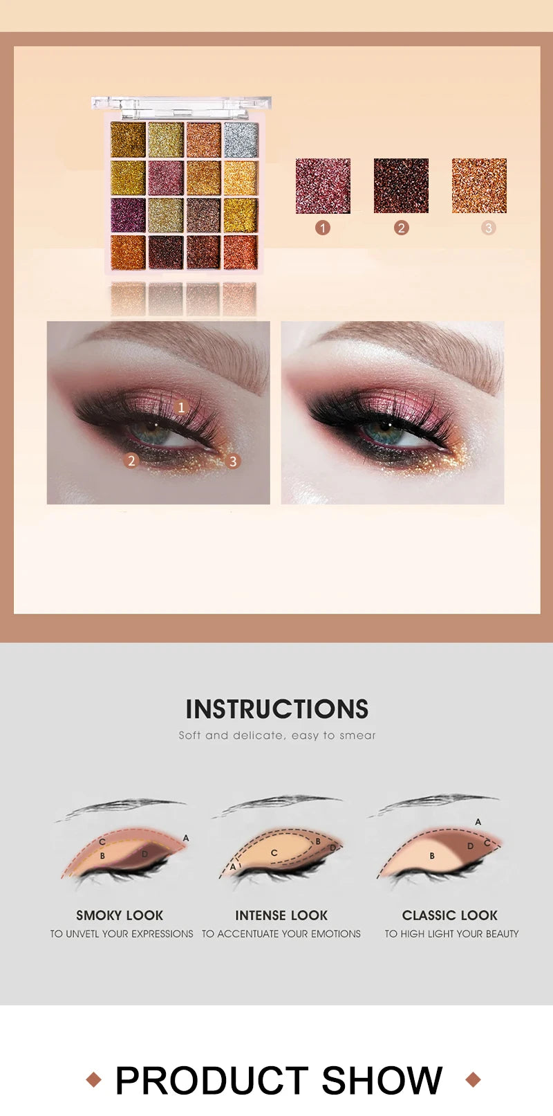 16-Color Glitter Sequin Eyeshadow Palette for Shimmer Makeup - 14