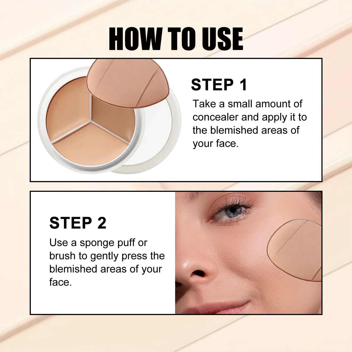 3-Color Cream Concealer Palette for Dark Circles and Blemishes
