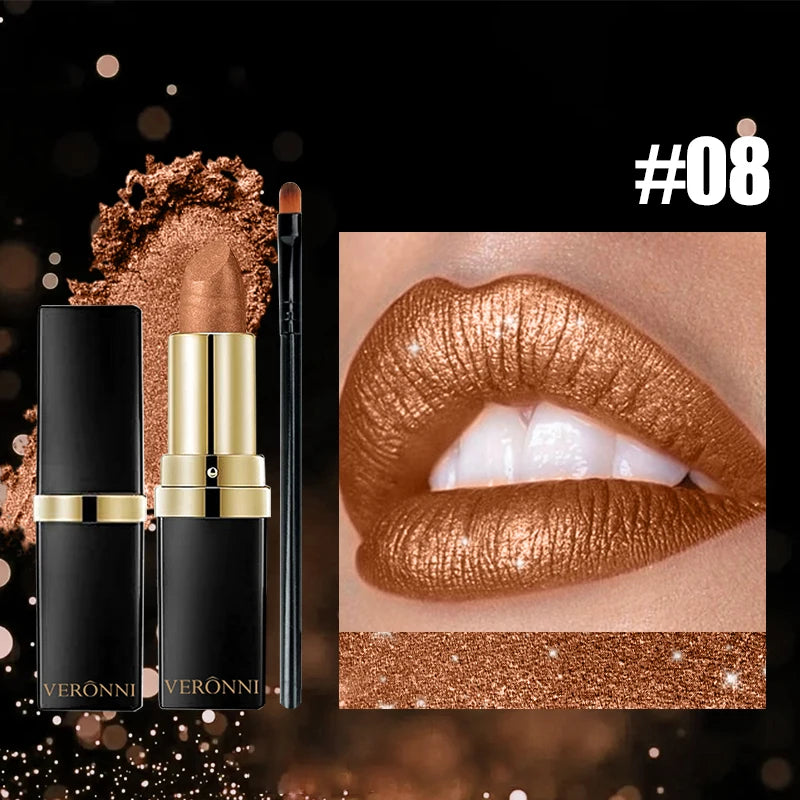 Metallic Pearl Finish Long-Lasting Lipstick