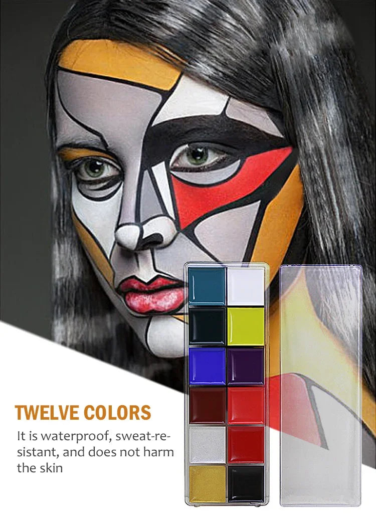 12-Color Professional UV Glow Face and Body Paint Set