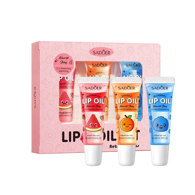 3-Piece Fruit Scented Hydrating Lip Oil Gloss Set