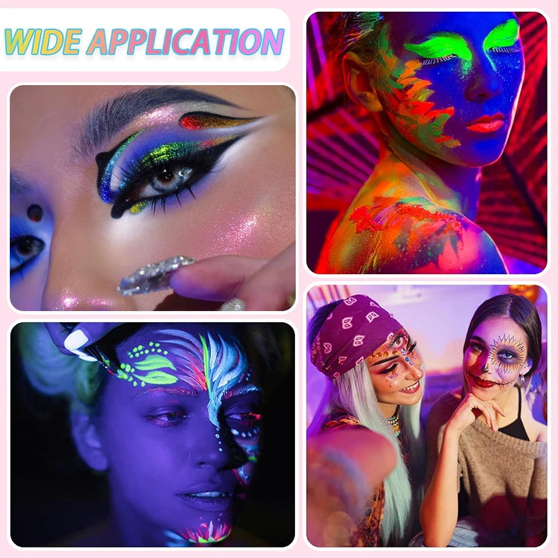 10-Color Neon UV Glow-in-the-Dark Face and Eye Makeup Palette