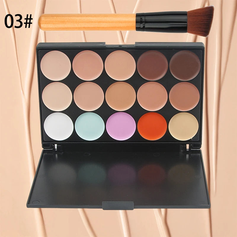 15-Color Professional Facial Concealer Palette and Brush