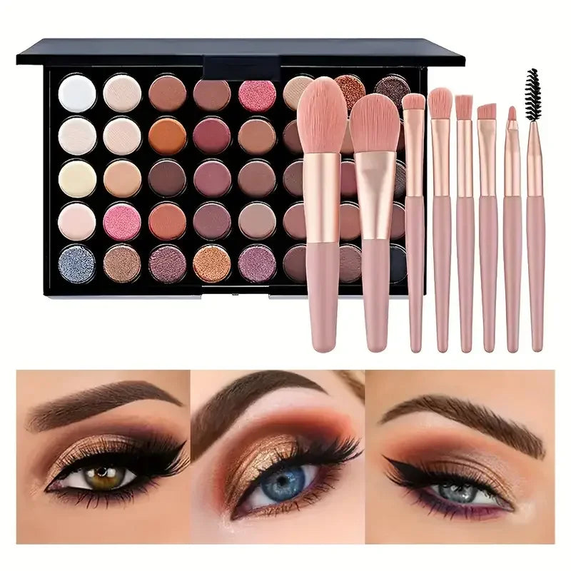 40-Color Professional Eyeshadow Palette with Makeup Brush Set