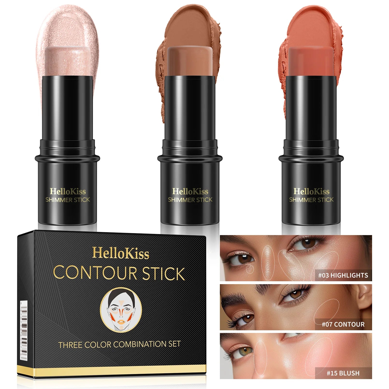 3-Piece Cream Contouring and Highlighting Makeup Stick Set