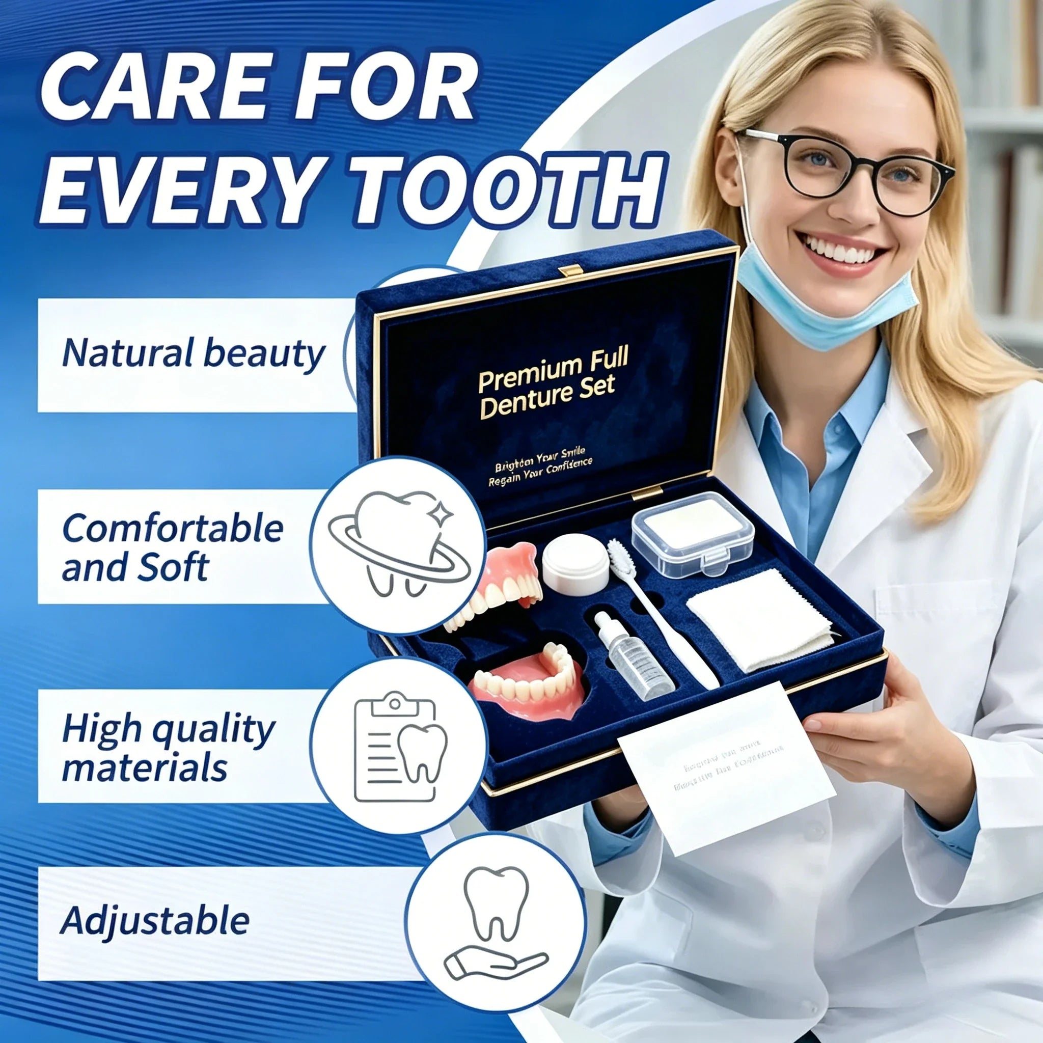 Comfortable Full Mouth Denture and Cleaning Care Kit - 10