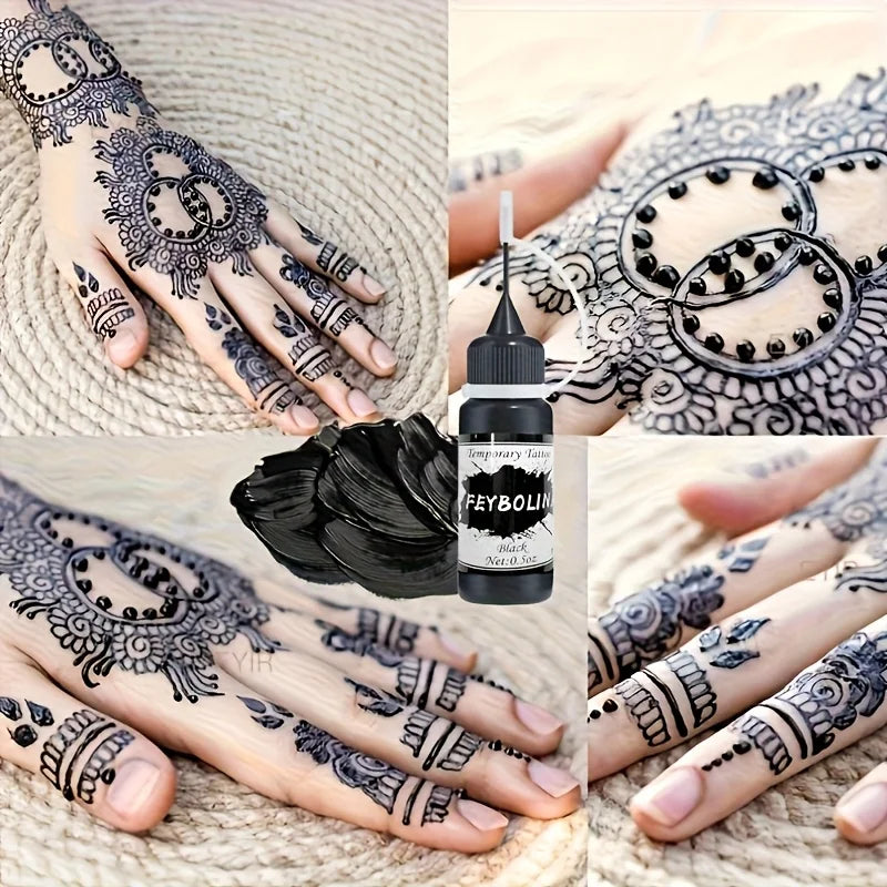 Temporary Black Henna Tattoo Gel for Festivals and Body Art