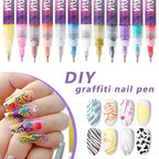 12-Piece Waterproof Nail Art Graffiti Marker Pens for DIY Designs