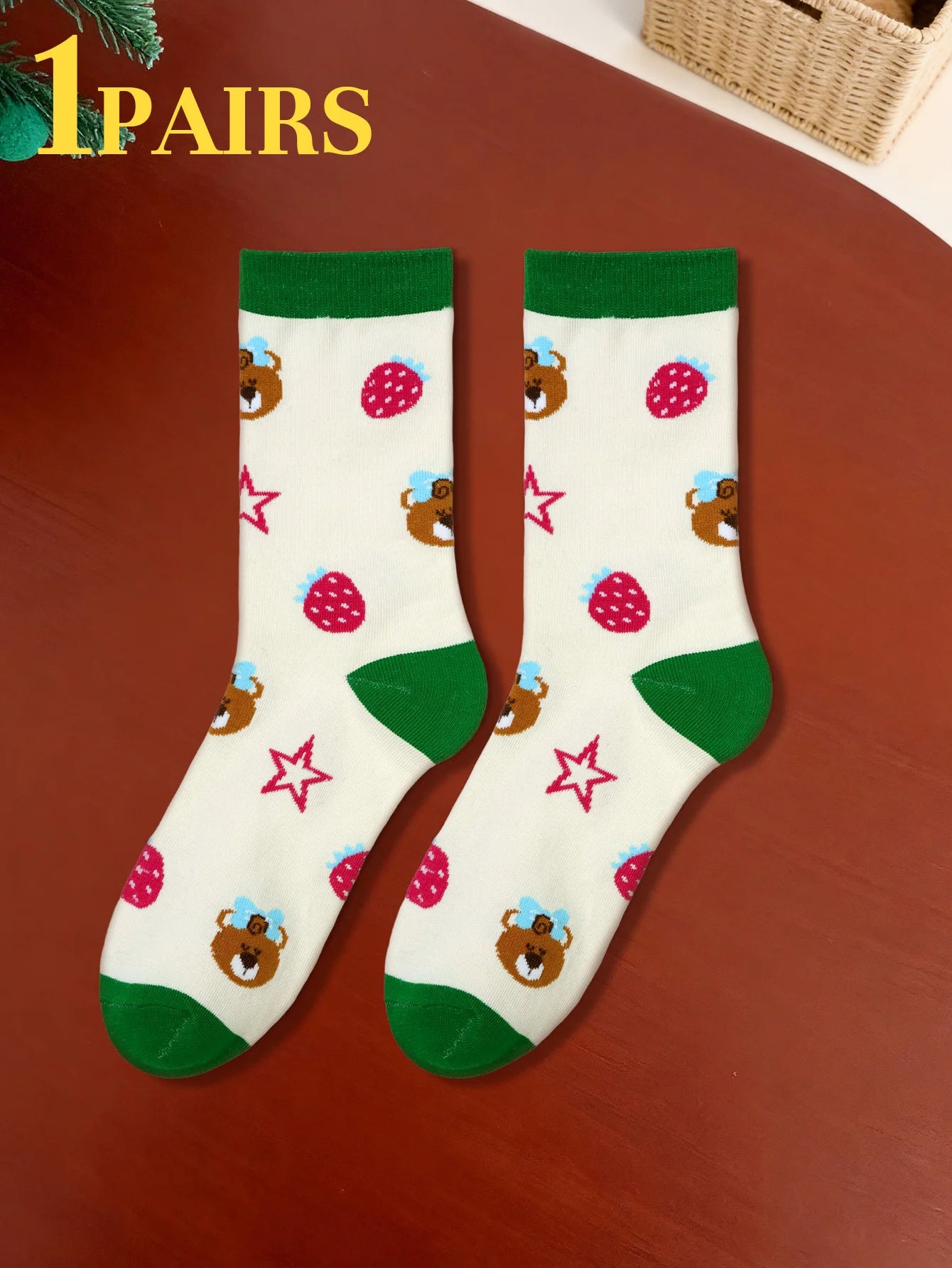 Men's Cartoon Teddy Bear Mid-Calf Crew Socks - 11