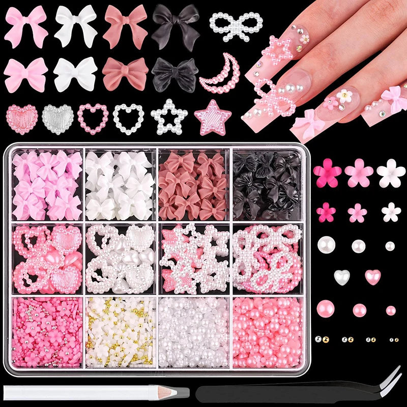 3D Bow and Flower Nail Art Decoration Set