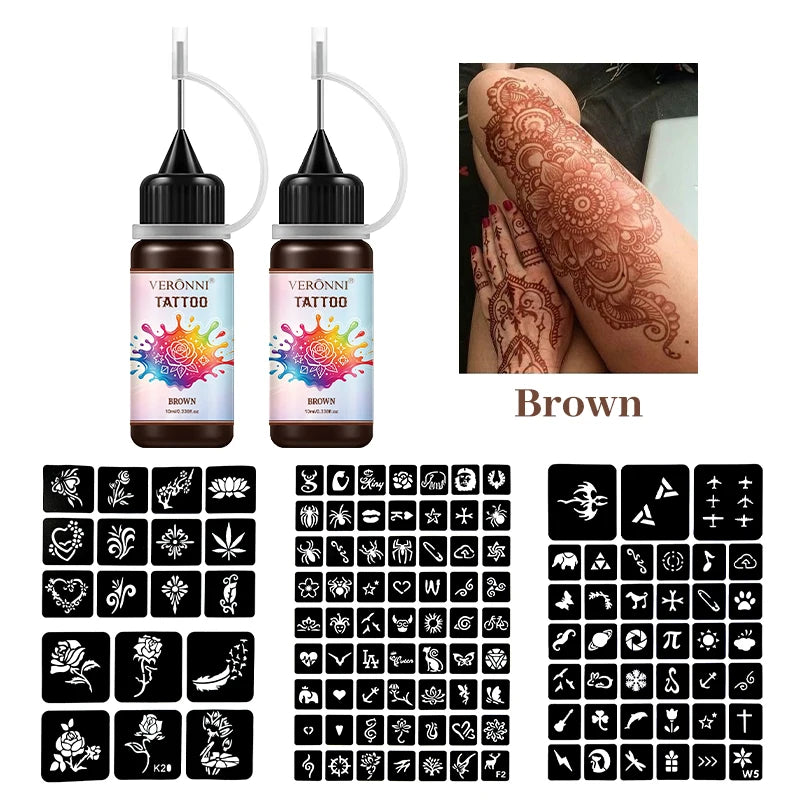 Temporary Tattoo Ink Kit with Stencils for DIY Body Art