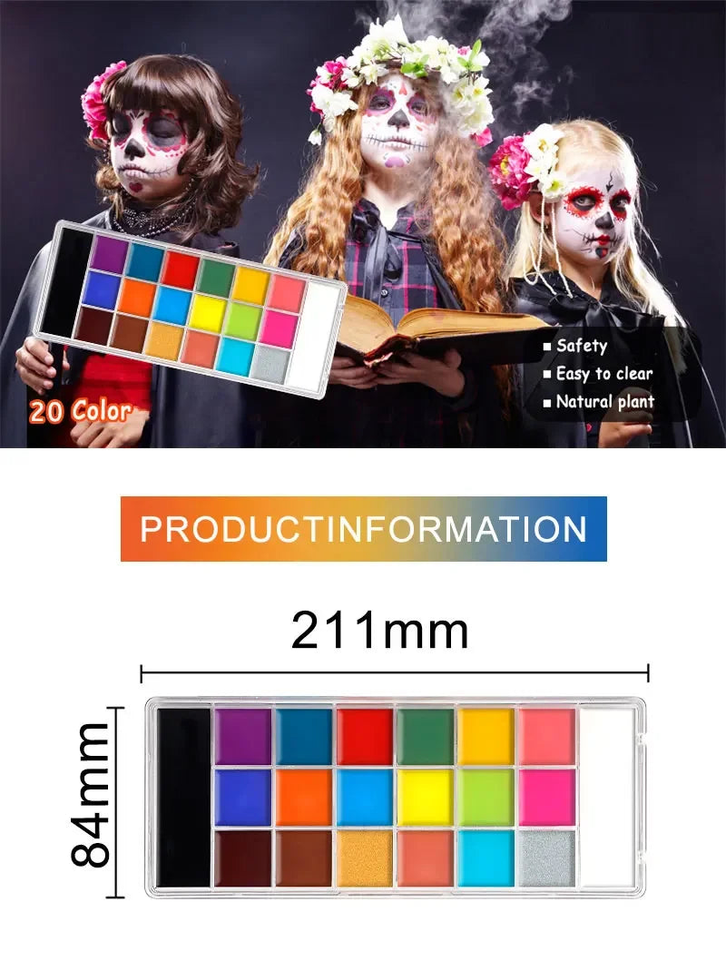 20-Color Professional Face and Body Painting Palette