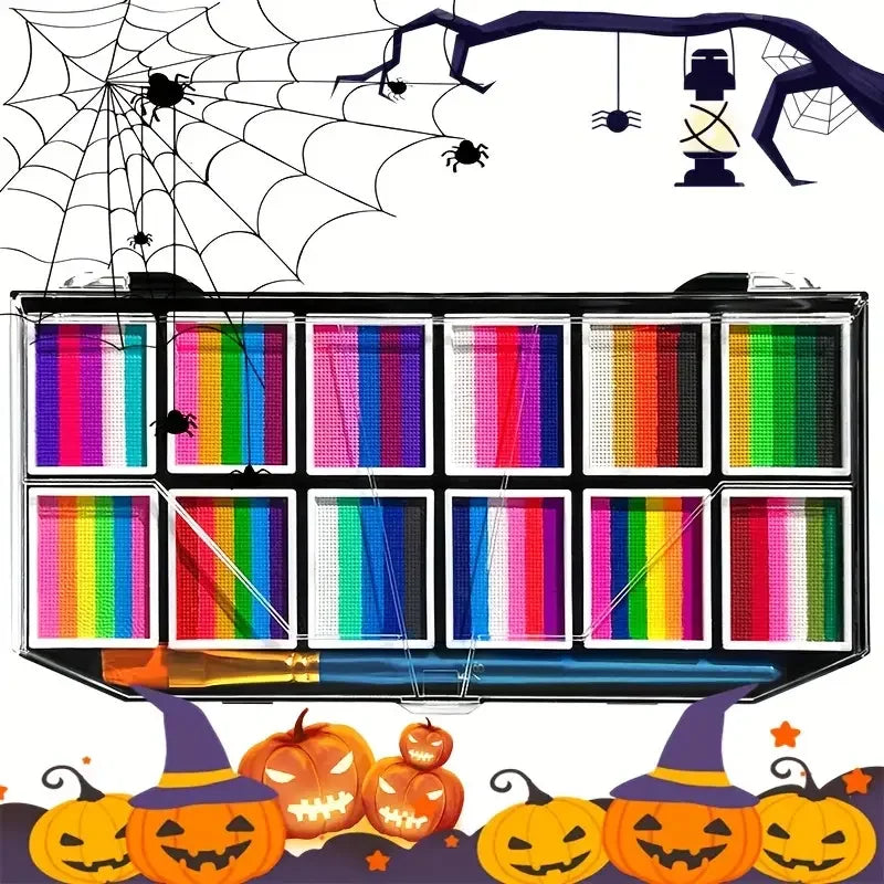 12-Color Rainbow Face and Body Paint Palette for Kids and Parties - 7