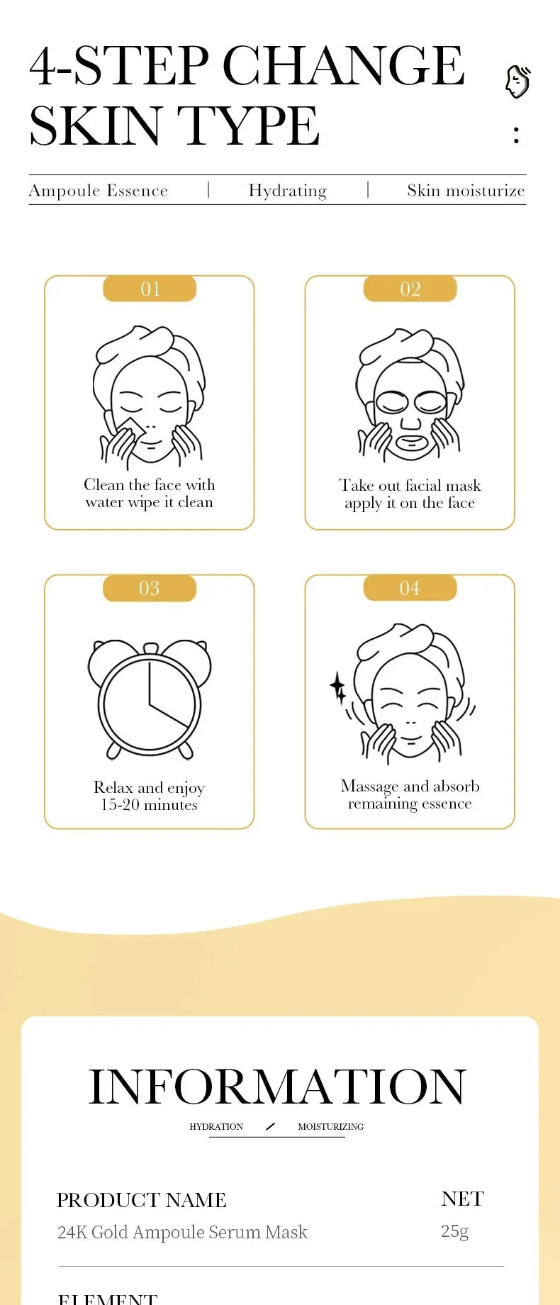 24K Gold Hydrating Ampoule Facial Sheet Mask Set - 15