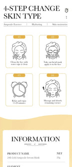 24K Gold Hydrating Ampoule Facial Sheet Mask Set