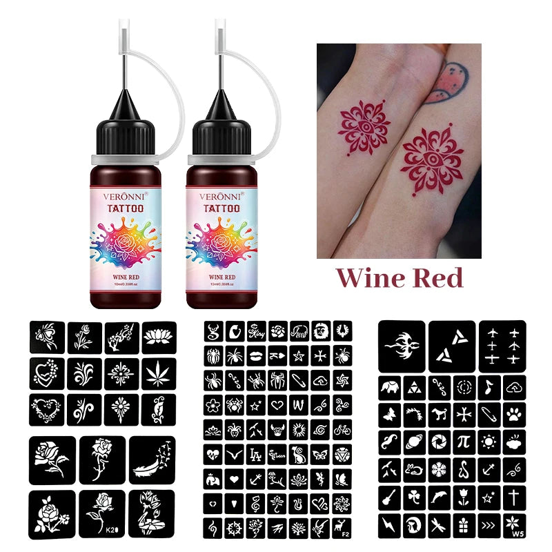 Temporary Tattoo Ink Kit with Stencils for DIY Body Art
