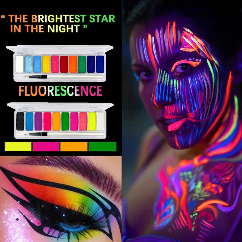 10-Color Neon UV Glow Face and Body Paint Palette - 8