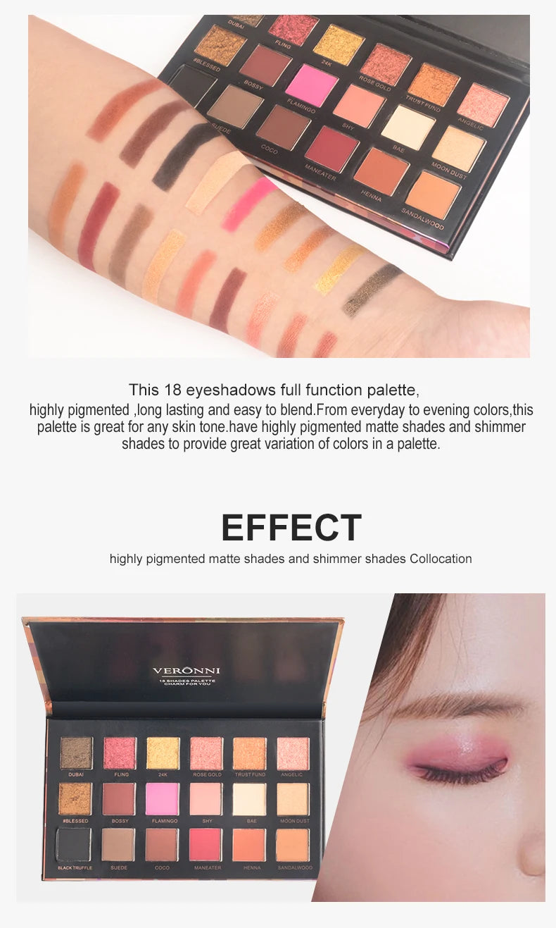 18-Color Waterproof Long-Lasting Eyeshadow Palette