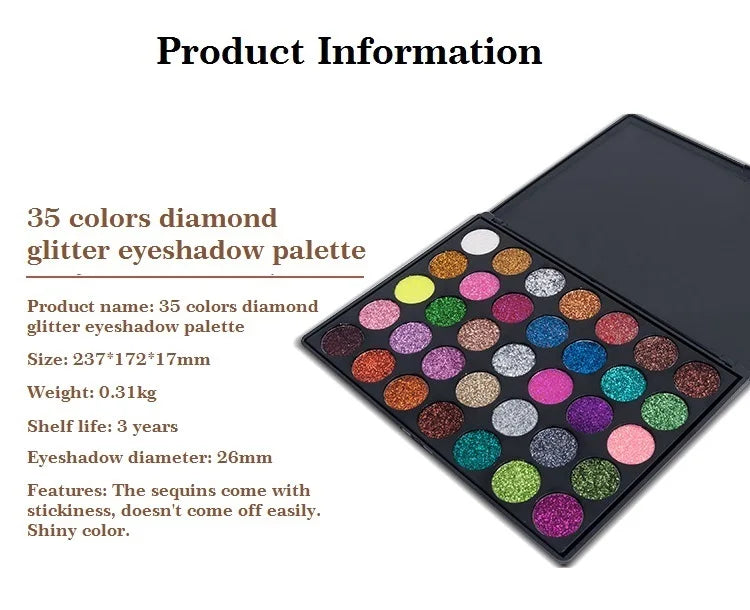 35-Color Professional Shimmer & Glitter Eyeshadow Palette