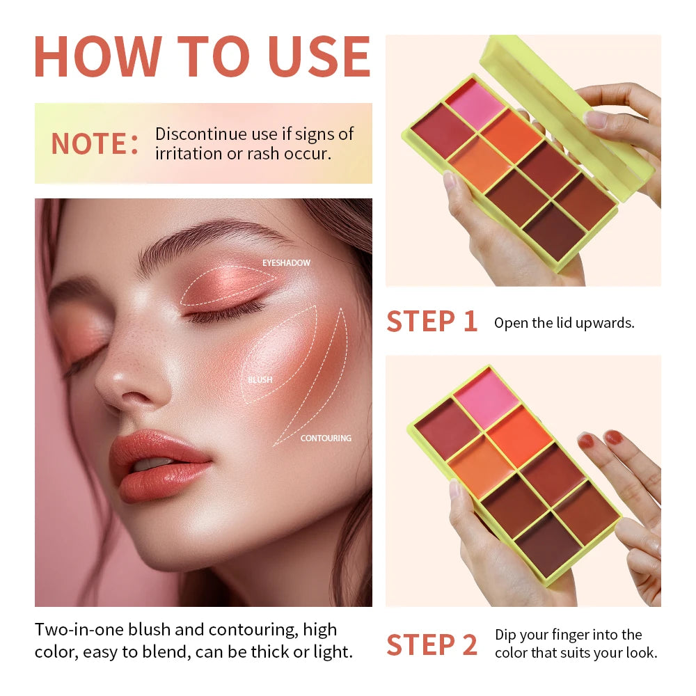 8-Color Cream Contour, Blush and Highlighter Palette