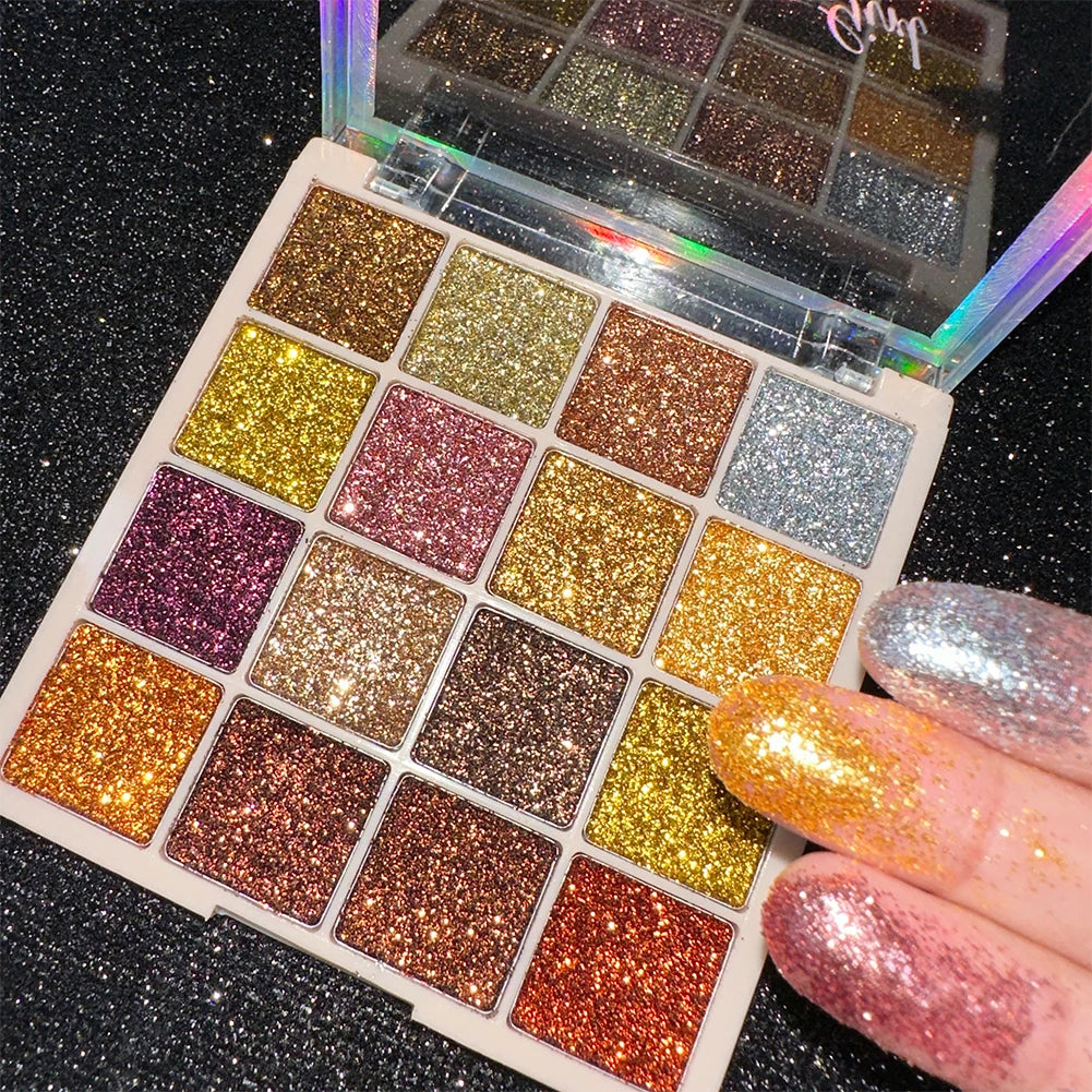 16-Color Glitter Sequin Eyeshadow Palette for Shimmer Makeup