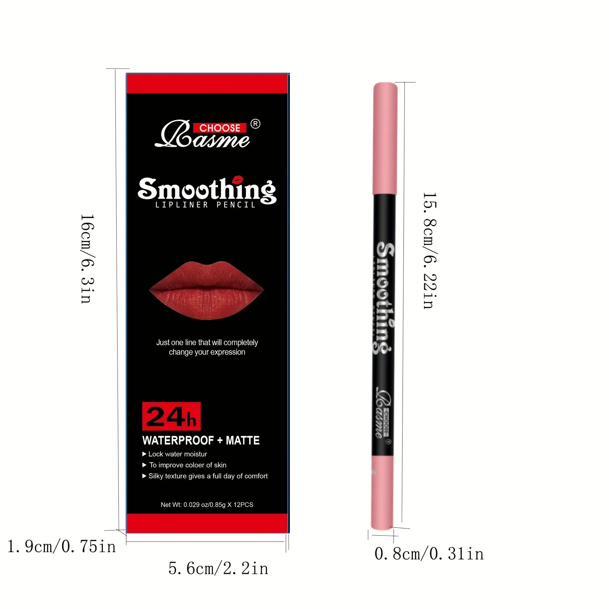 12-Piece Waterproof Matte Lip Liner Pencil Set