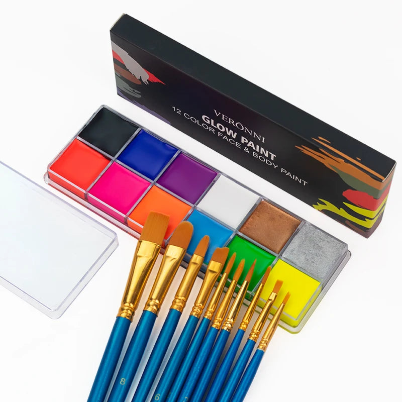 12-Color UV Luminous Face and Body Paint Palette