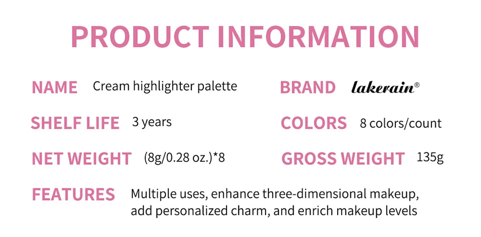 8-Color Cream Contour, Blush and Highlighter Palette