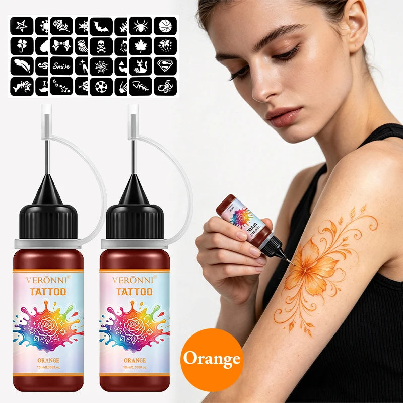 Temporary Henna Body Art Tattoo Juice Kit with Stencils