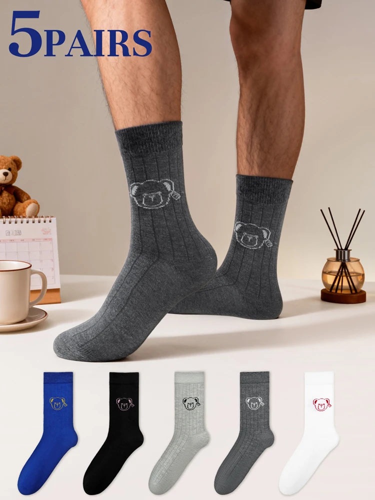 Creative Teddy Bear Embroidered Crew Socks