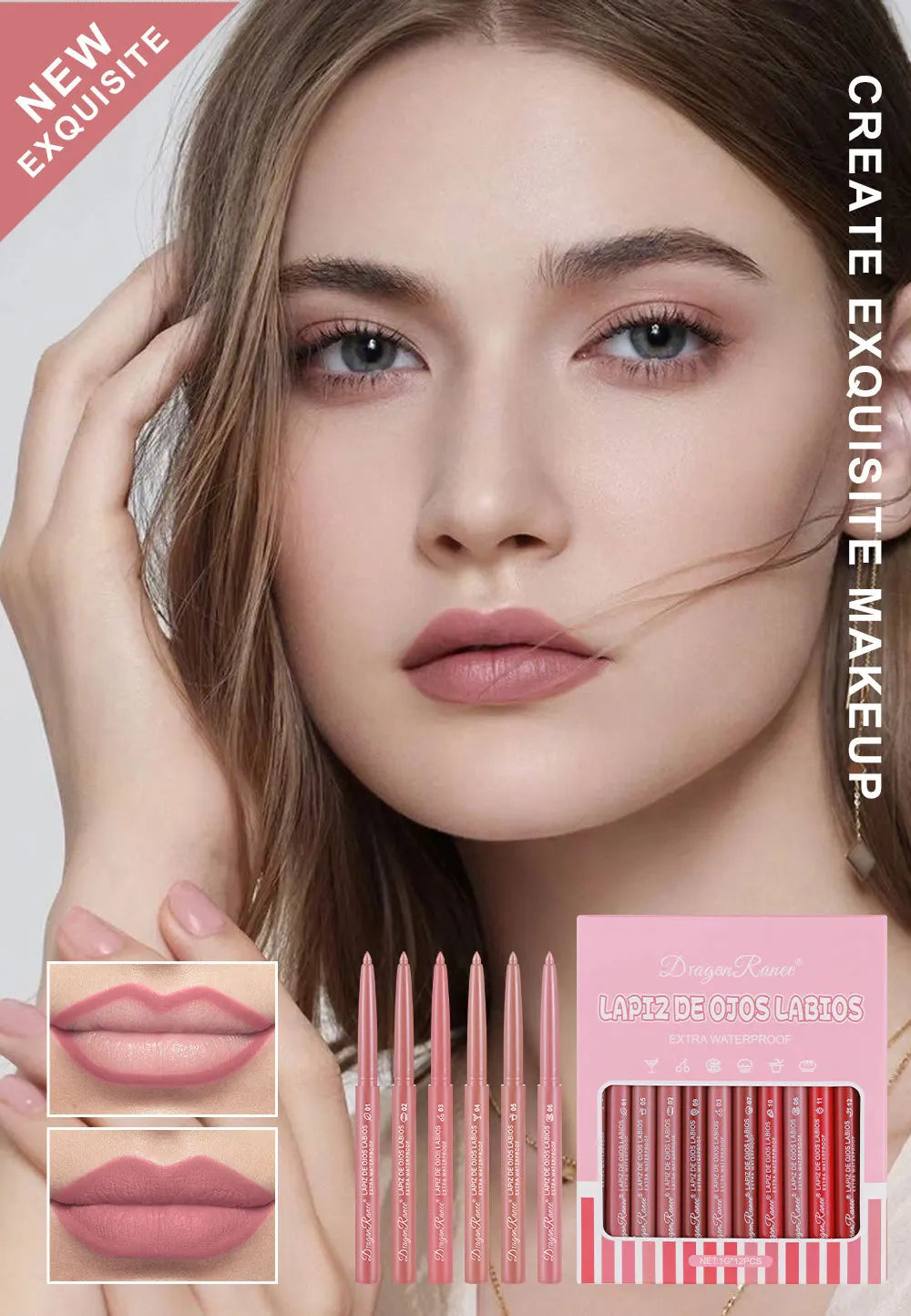 Waterproof Matte Lip Liner Pencil Set - 7