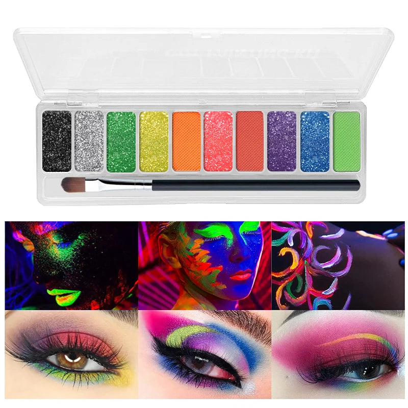 10-Color Neon UV Glow-in-the-Dark Face and Eye Makeup Palette