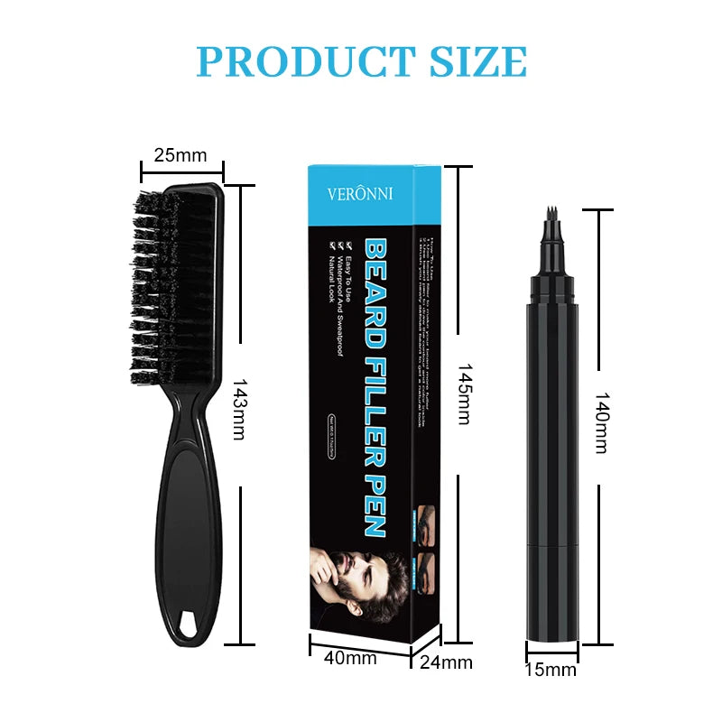 Waterproof Beard Filling Pen and Brush Set