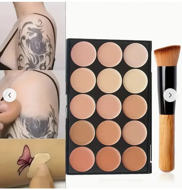15-Color Professional Facial Concealer Palette and Brush - 14