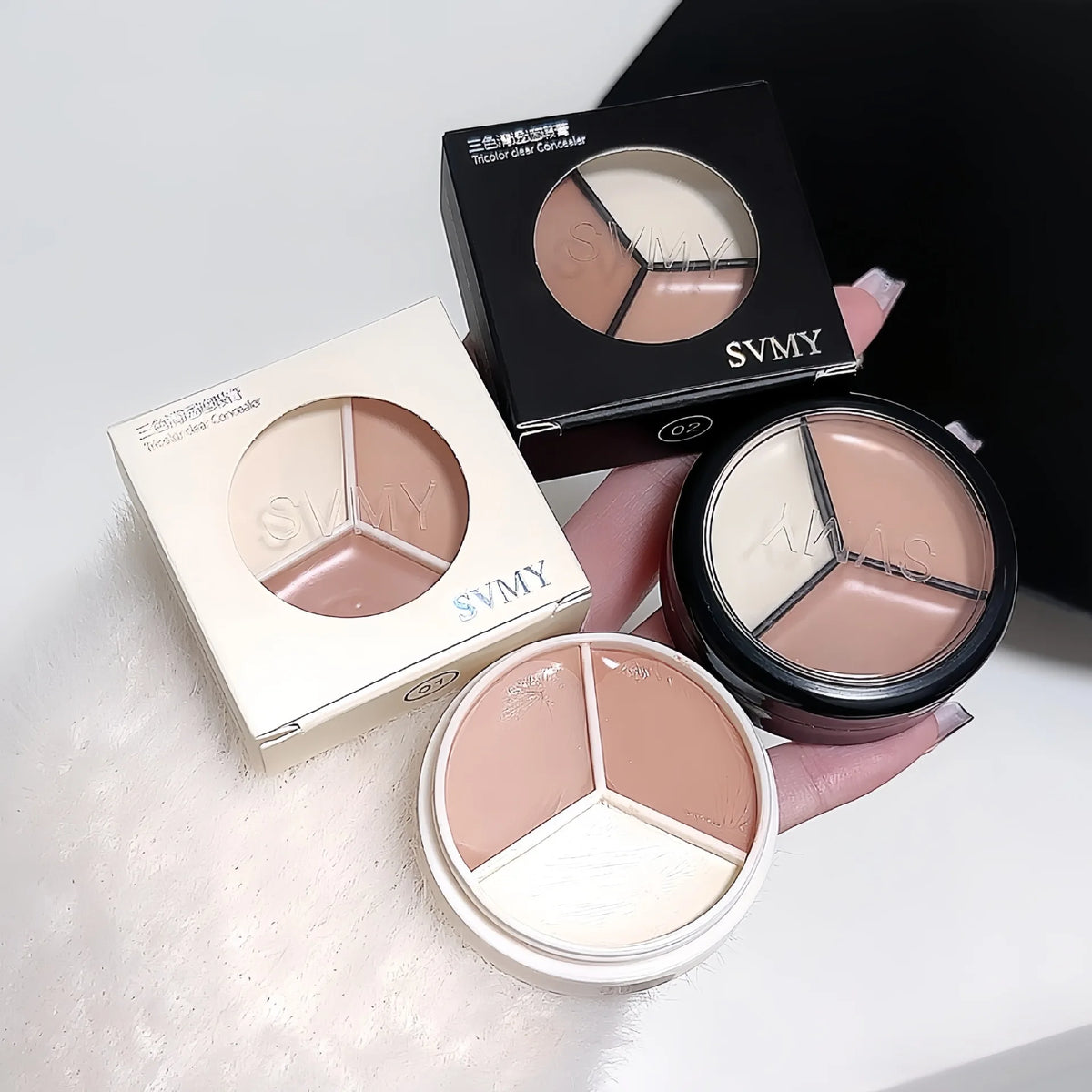 3-Color Cream Concealer Palette for Blemishes and Dark Circles