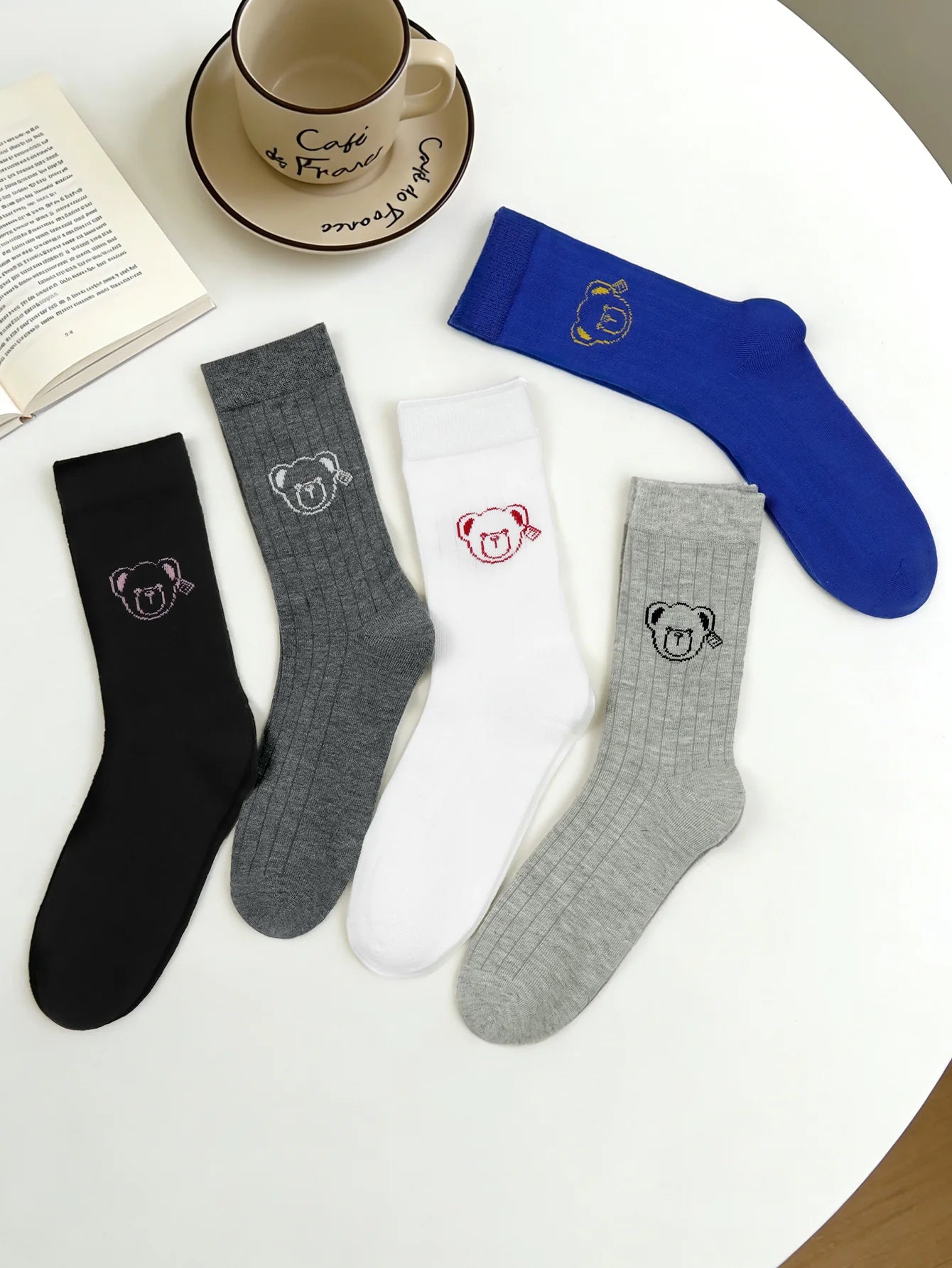 Creative Teddy Bear Embroidered Crew Socks - 12