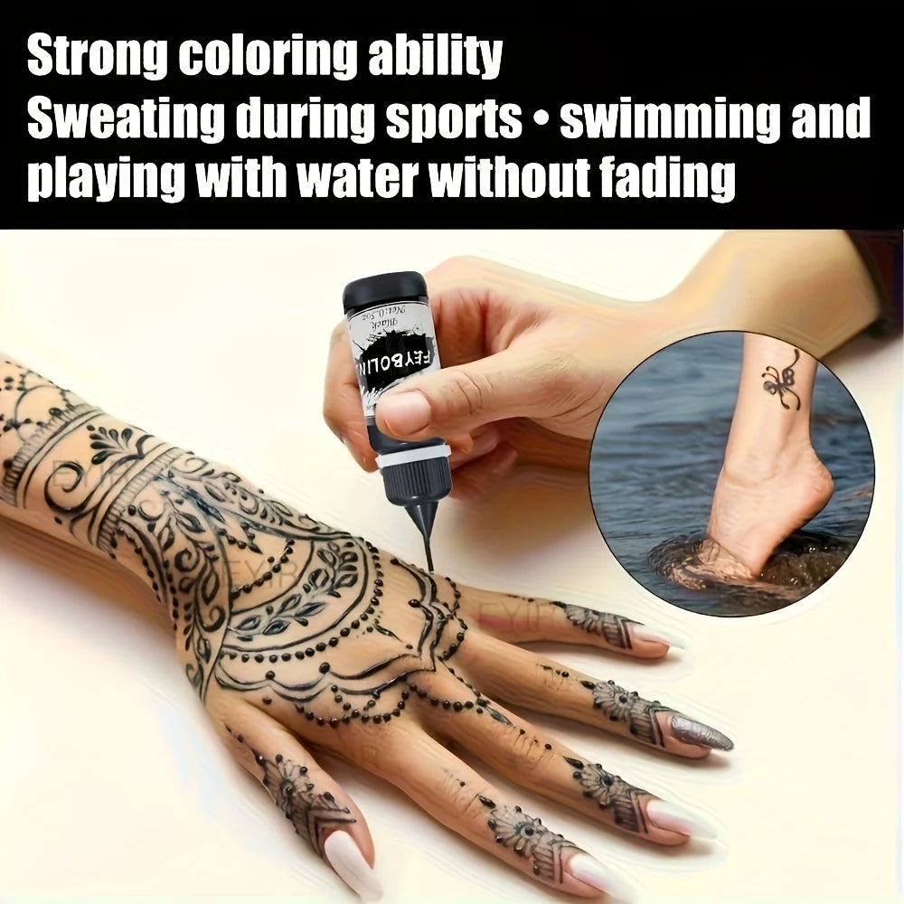 Temporary Black Henna Tattoo Gel for Festivals and Body Art - 12